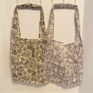 Free People Gauzy Lightweight Cloth Reusable Shopping Totes Paisley Set of 2